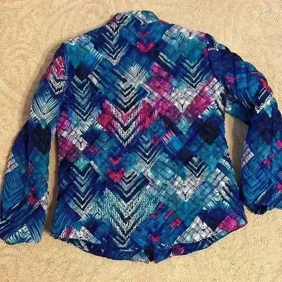 Weekends by Chico's Womens Quilted jacket Geometric Pattern Blue White size 1 - Picture 6 of 9